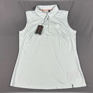 KJUS Womens Golf Shirt Polo Chest Logo Sleeveless Large Blue Gray